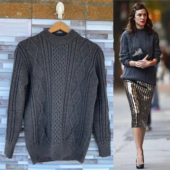 Marc Jacobs Aran Charcoal Chunky Cable Knit Wool Sweater Pullover small - Picture 1 of 15